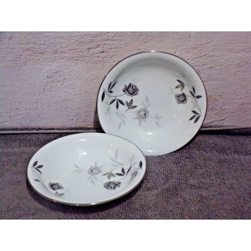 Noritake "Rosamor" 2 Dessert Bowls Platinum Trim Roses 5851S